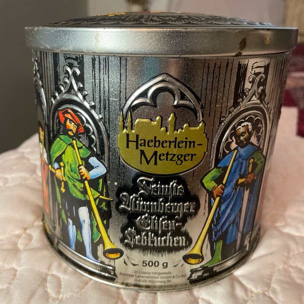 Vintage Haeberlein-Metzger Decorative Tin with Medieval Art